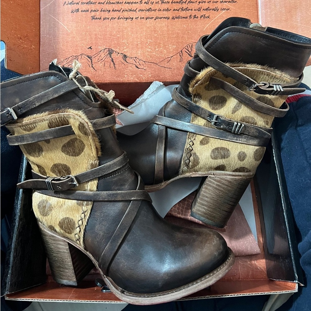 Freebird calf skin Chetah print boots size 8 brand new with box.
